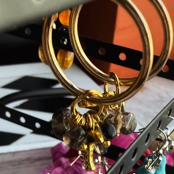 Gold Hummingbird Hoop Earrings with Smokey quartz - Picture 2 of 2
